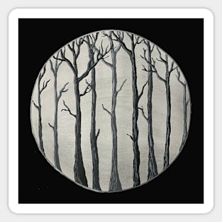 Trees In Fog, Mixed Media Sticker